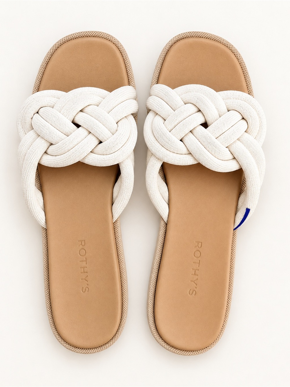 Rothy's Cream Knotted Slide Sandals with Tan Footbed